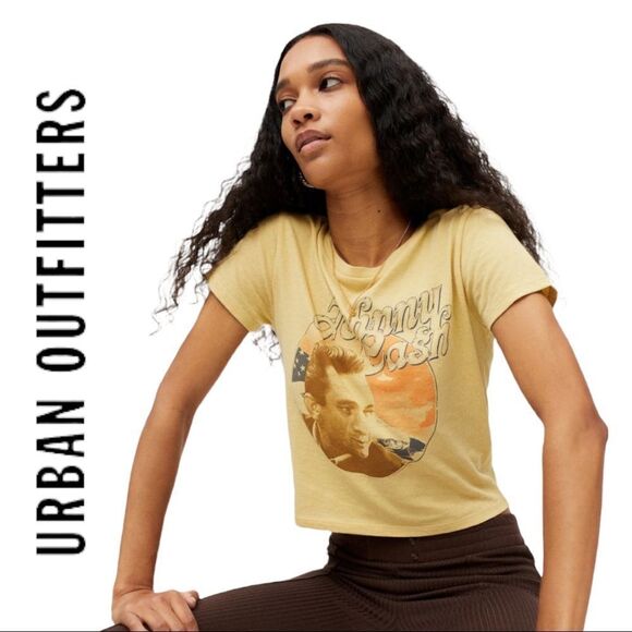 NEW Johnny Cash Urban Outfitters UO Yellow Baby Shirt T-Shirt Tee M L - Picture 2 of 3